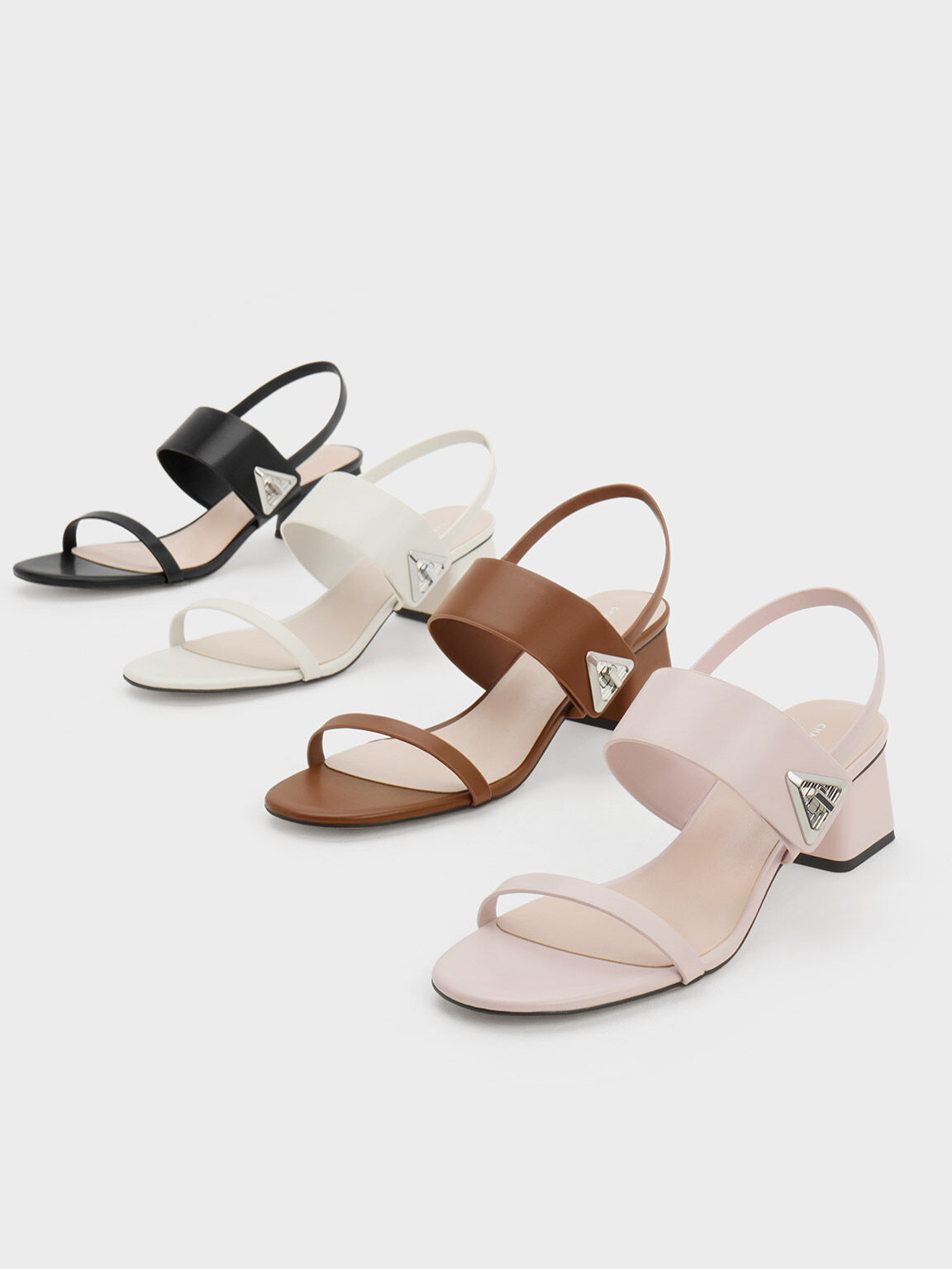 Black Trice Metallic Accent Block Heel Sandals CHARLES KEITH CO