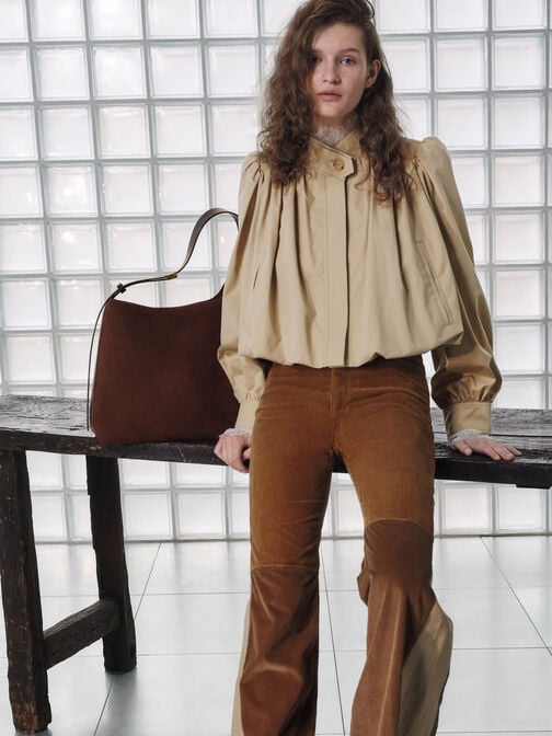 Edna Recycled Suede Tote Bag, Espresso Brown, hi-res