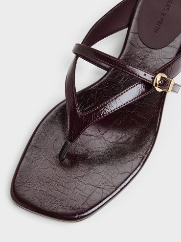 Buckled Thong Wedge Sandals, Burgundy, hi-res
