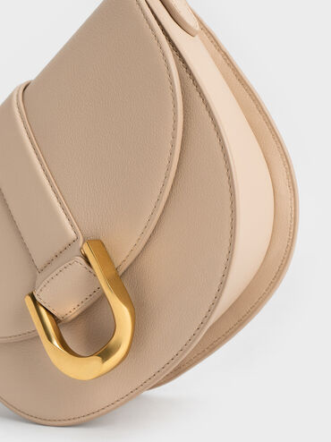 Gabine Leather Saddle Bag, Beige, hi-res