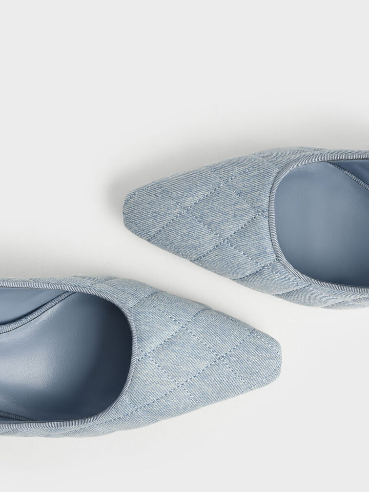 Denim Quilted Pumps, Light Blue, hi-res