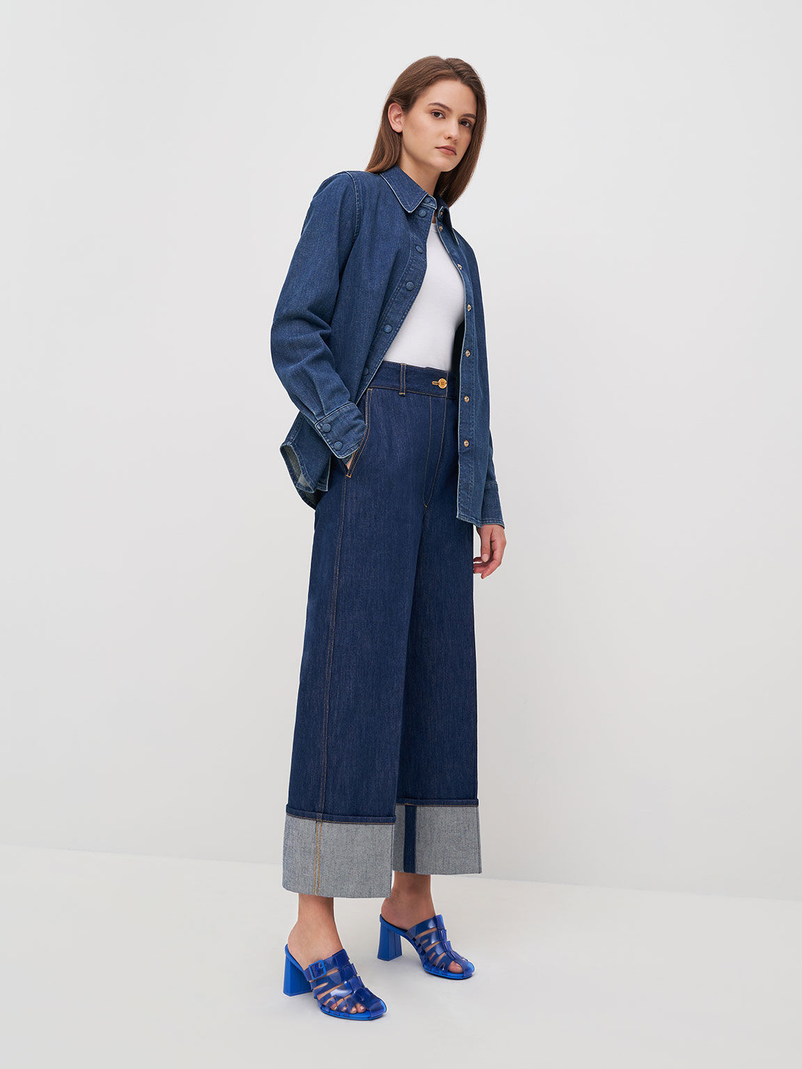 Madison See-Through Caged Mules, Blue, hi-res
