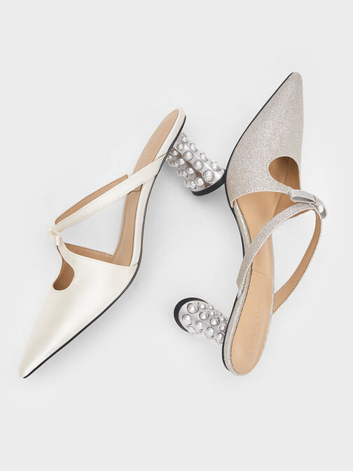 Jacinda 金蔥扭結珍珠跟鞋, 銀色, hi-res