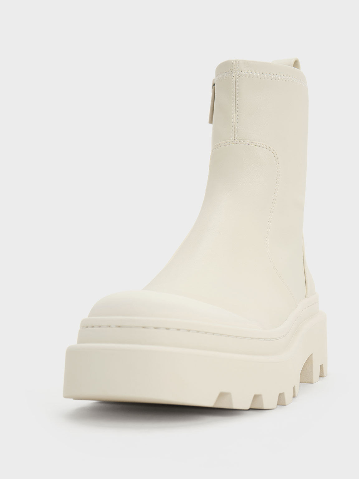 Chunky Ridged-Sole Ankle Boots - Chalk