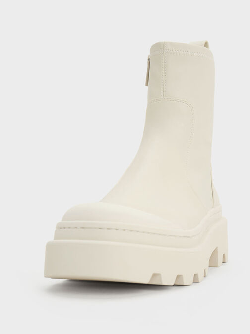 Chunky Ridged-Sole Ankle Boots, Chalk, hi-res