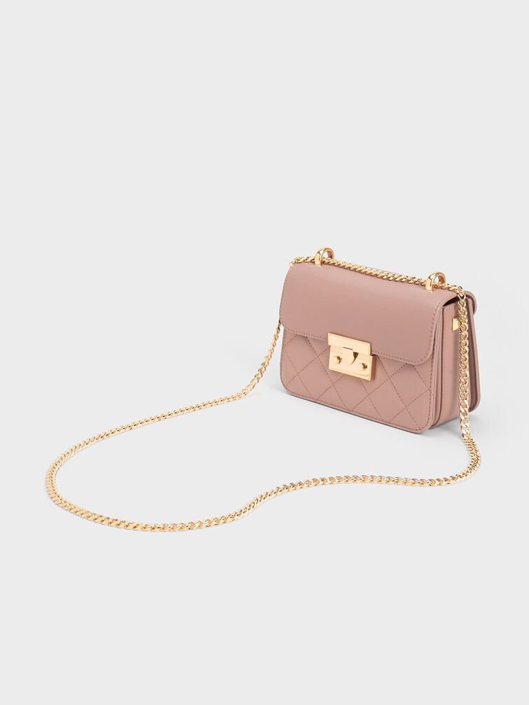 Quilted Push-Lock Chain-Handle Bag, Blush, hi-res