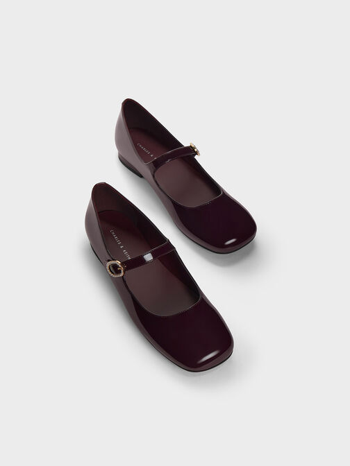 Patent Pearl-Buckle Mary Janes, Maroon, hi-res