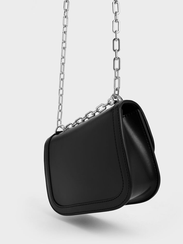 Chunky Purse Strap Bag Chain Black Handbag Chain W/ Heart Chain Accent 