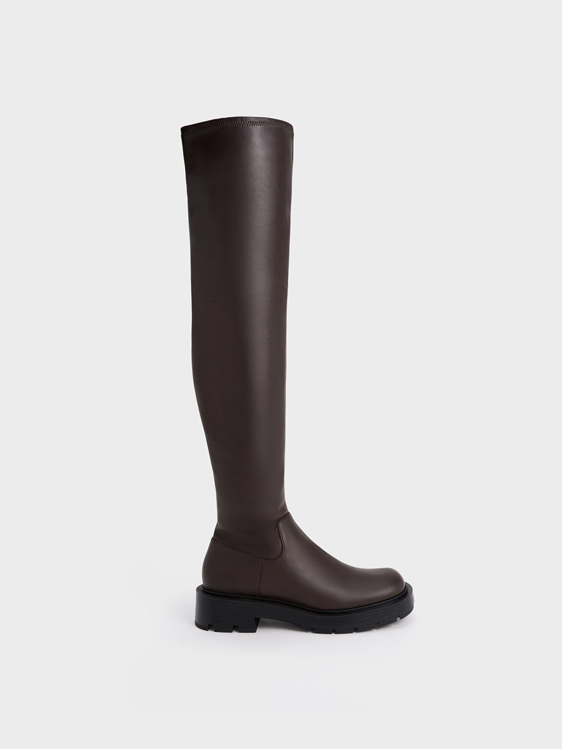 Zip-Up Thigh-High Boots, Dark Brown, hi-res