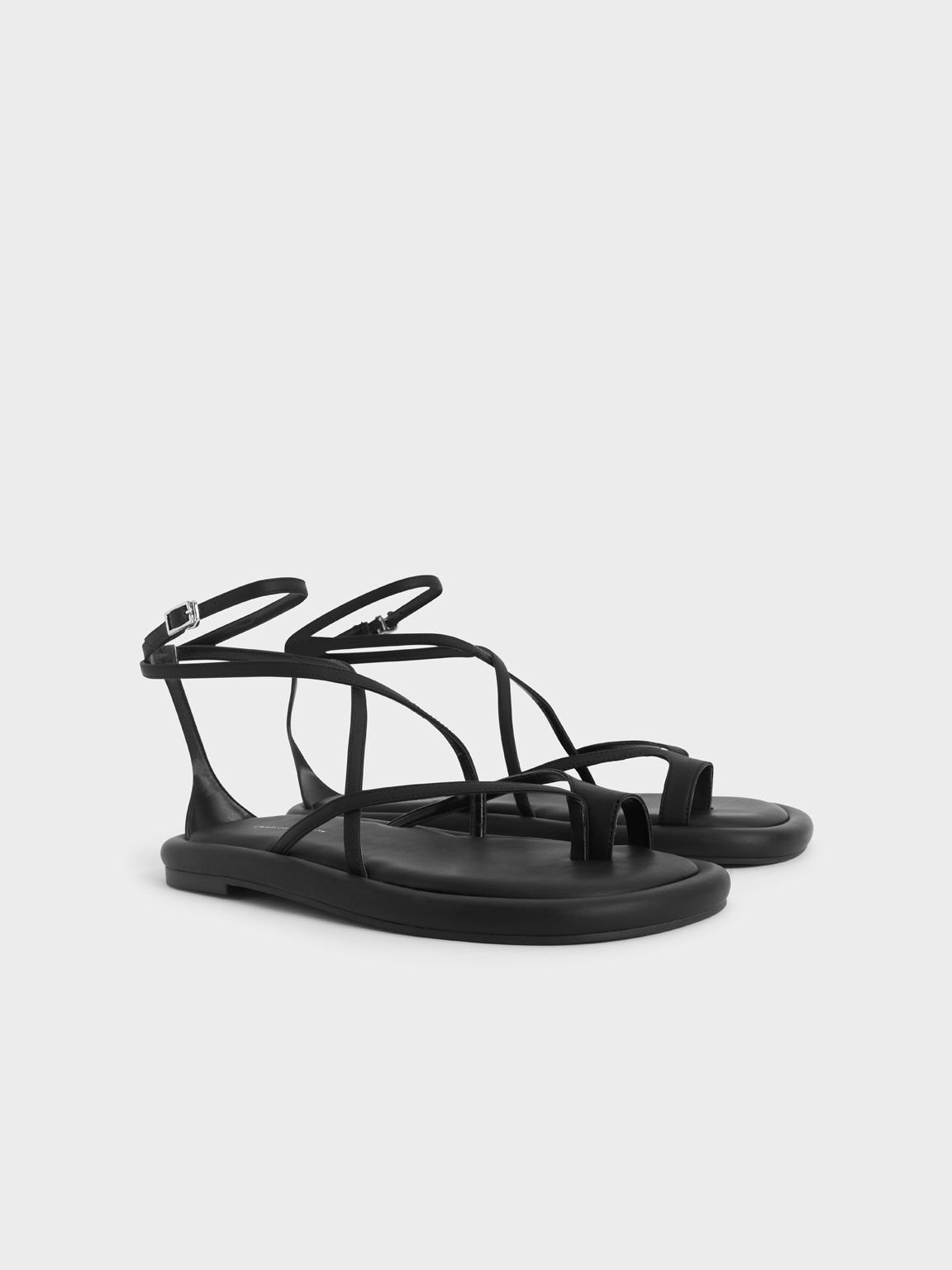 Padded Toe Loop Sandals, Black, hi-res