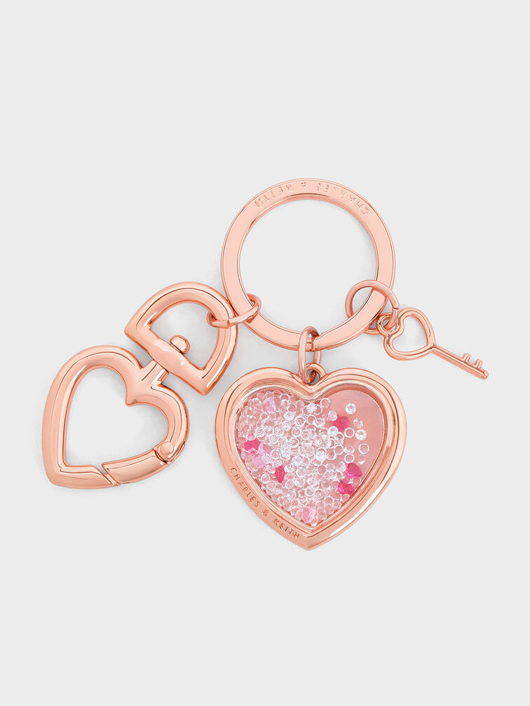 Heart Lock Crystal Keychain, Rose Gold, hi-res