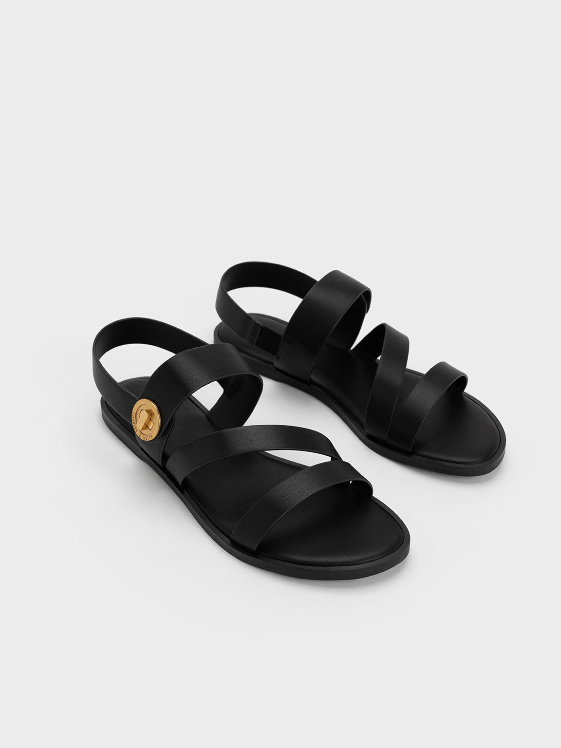 Asymmetric Strappy Sandals, Black, hi-res