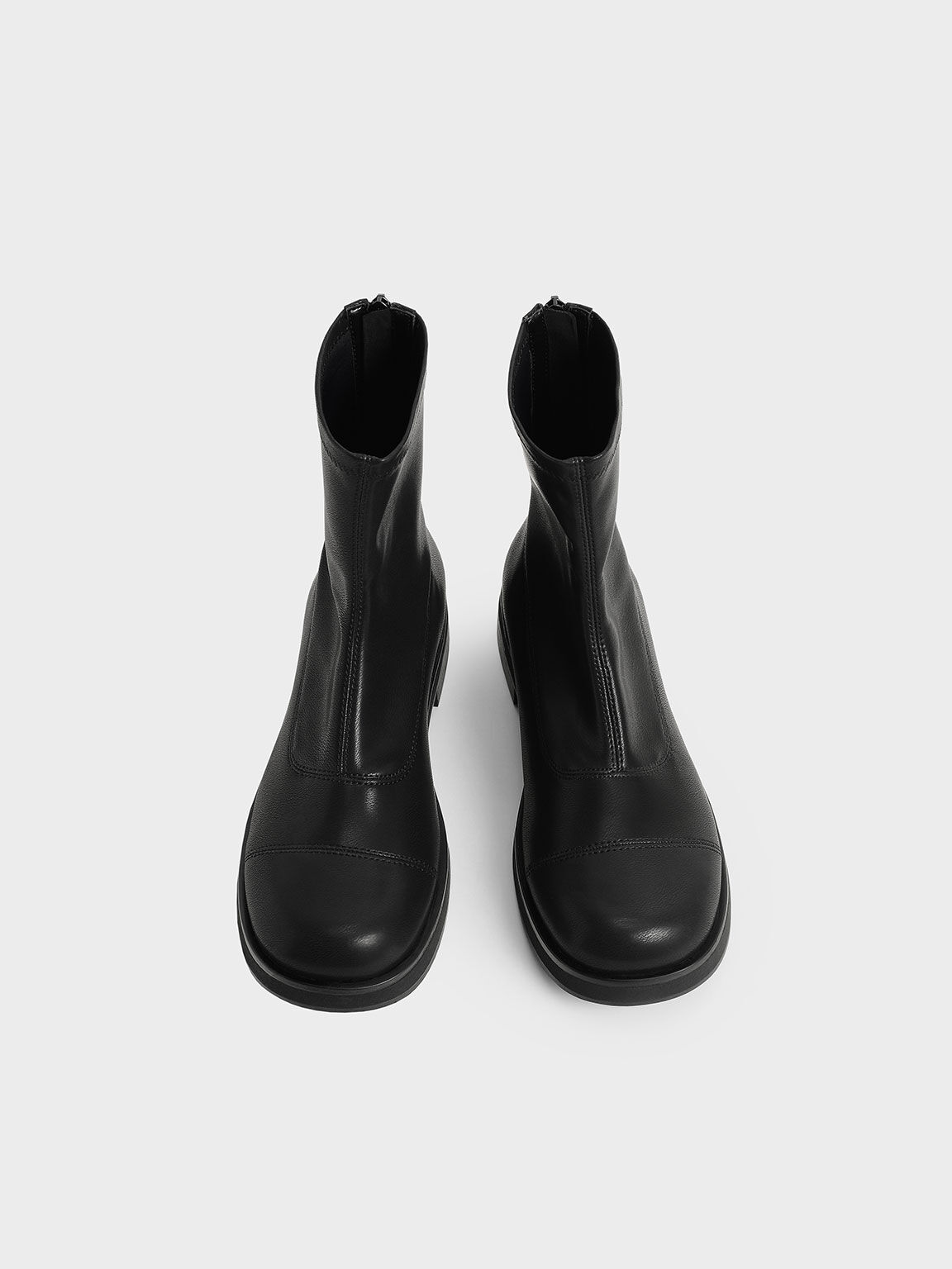 Botines con cremallera y punta redonda, Black, hi-res