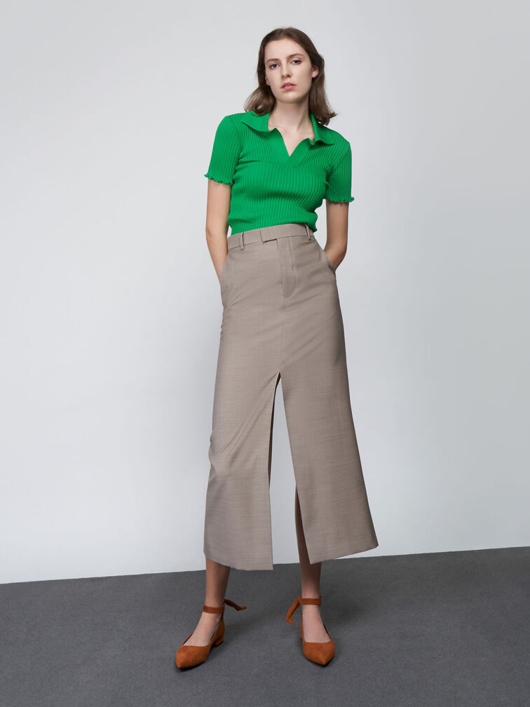 Textured Ankle Strap Ballerina Flats, Cognac, hi-res