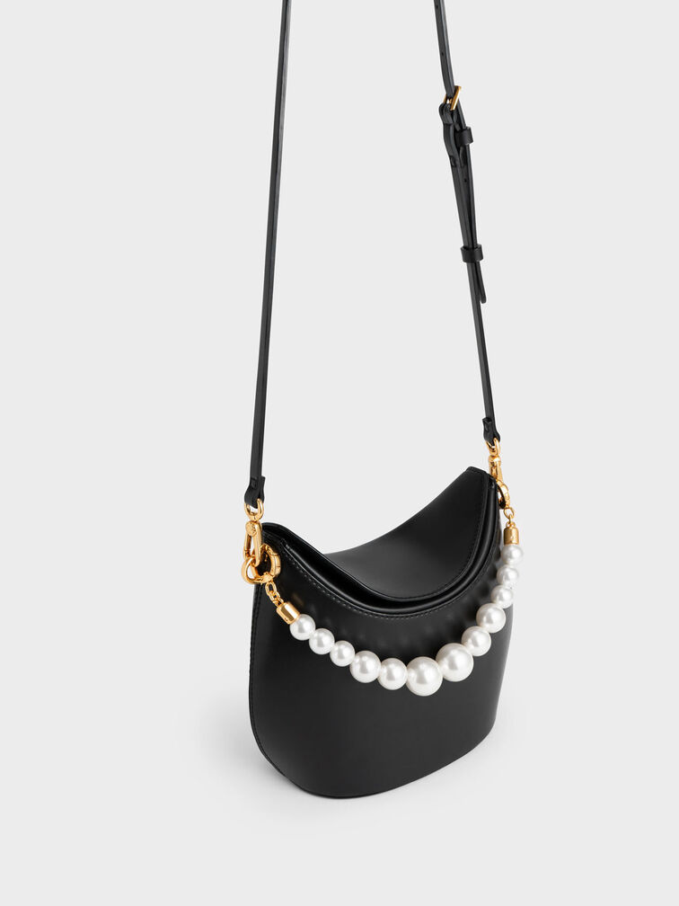 Bead-Embellished Knotted Handle Bag, Black, hi-res