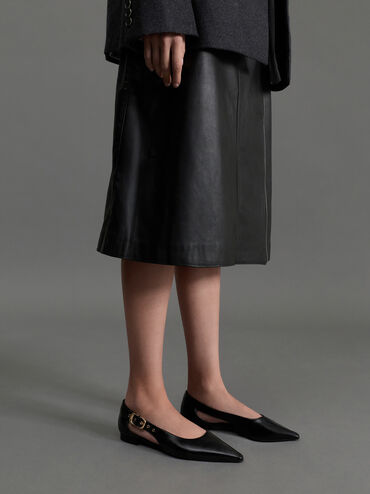 Buckled Cut-Out Ballet Flats, Black, hi-res