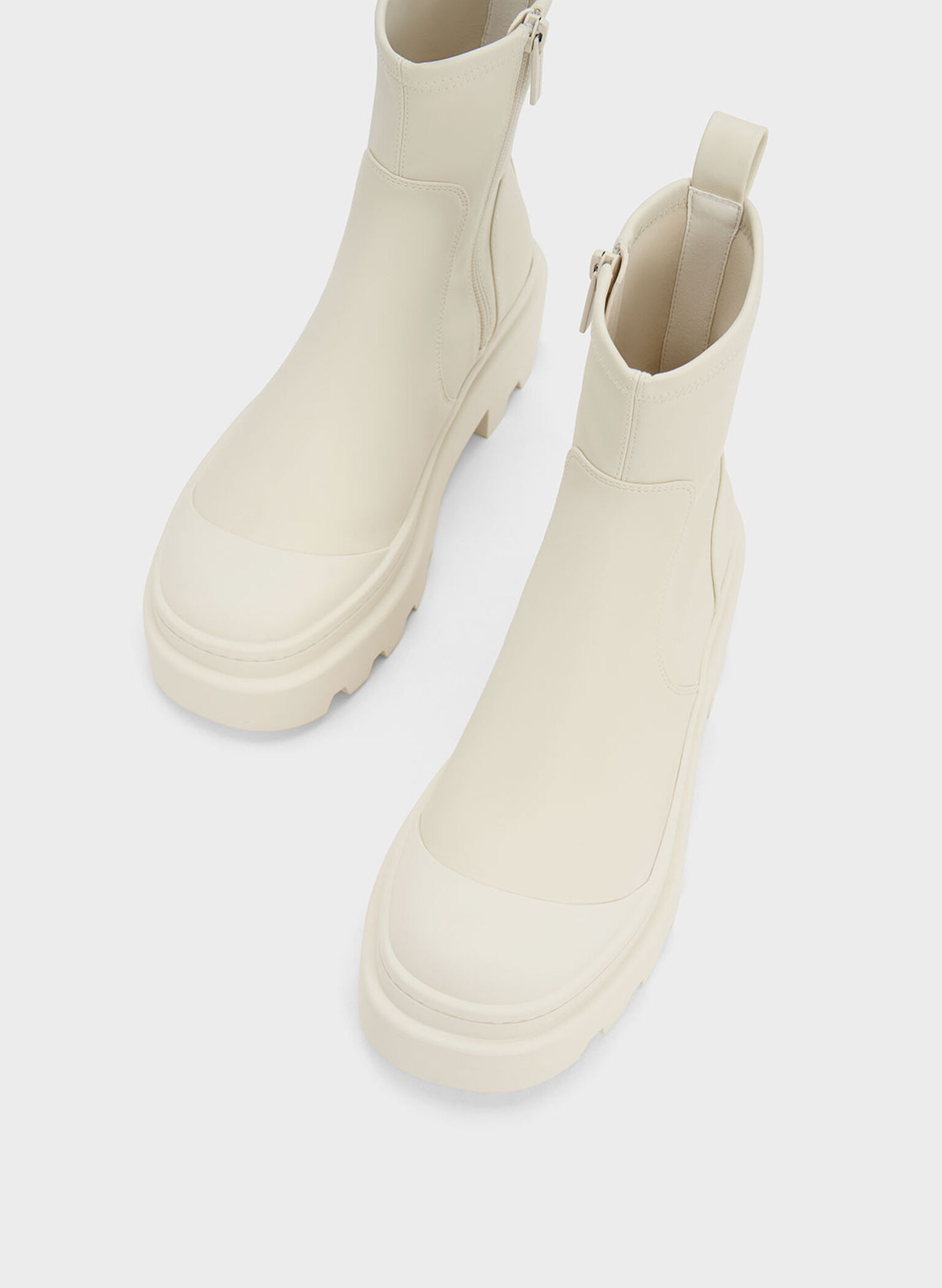 Indra Chunky Ridged-Sole Ankle Boots, Chalk, hi-res