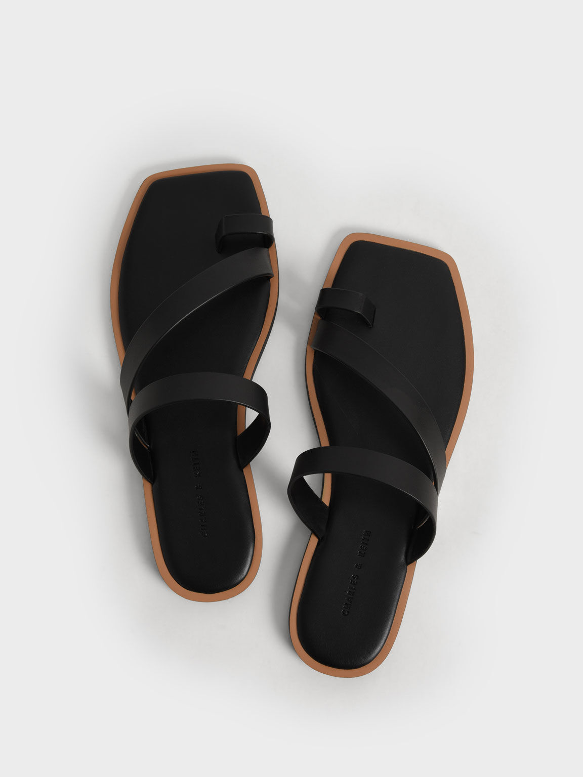 Toe Ring Strappy Slide Sandals, Black, hi-res