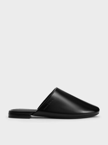 Padded Covered Flat Mules, Black, hi-res