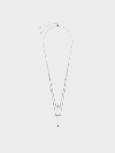 Star Motif Crystal-Embellished Double Necklace, Silver, hi-res
