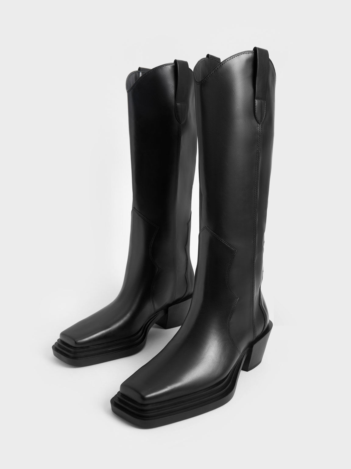 Black Knee-High Cowboy Boots - CHARLES 