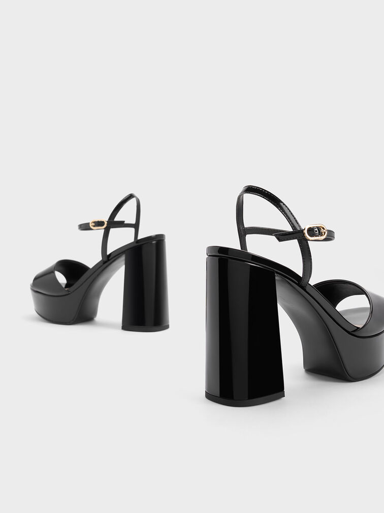 Halle Peep-Toe Patent Platform Sandals, Black Patent, hi-res