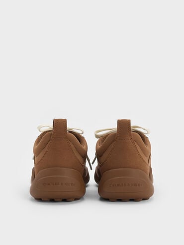 Minette Nylon Contrast-Panel Sneakers, Cognac, hi-res