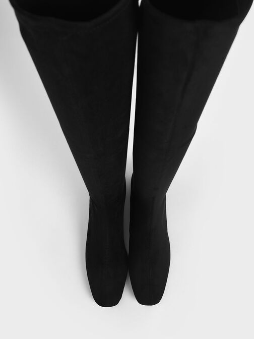 Textured Thigh High Boots, Black, hi-res
