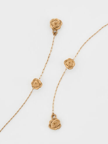 Rosalind Flower-Motif Asymmetric Drop Earrings, Brush Gold, hi-res