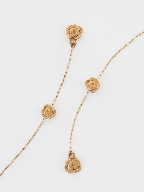 Rosalind Flower-Motif Asymmetric Drop Earrings, Brush Gold, hi-res