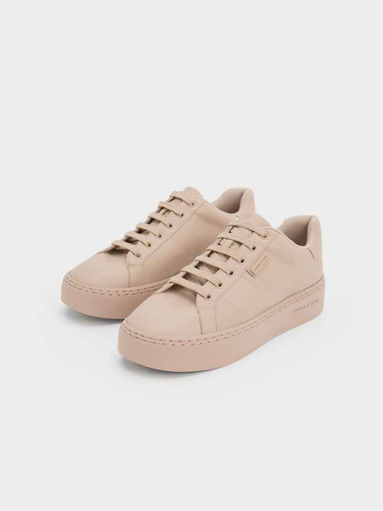 Lace-Up Sneakers, Beige, hi-res