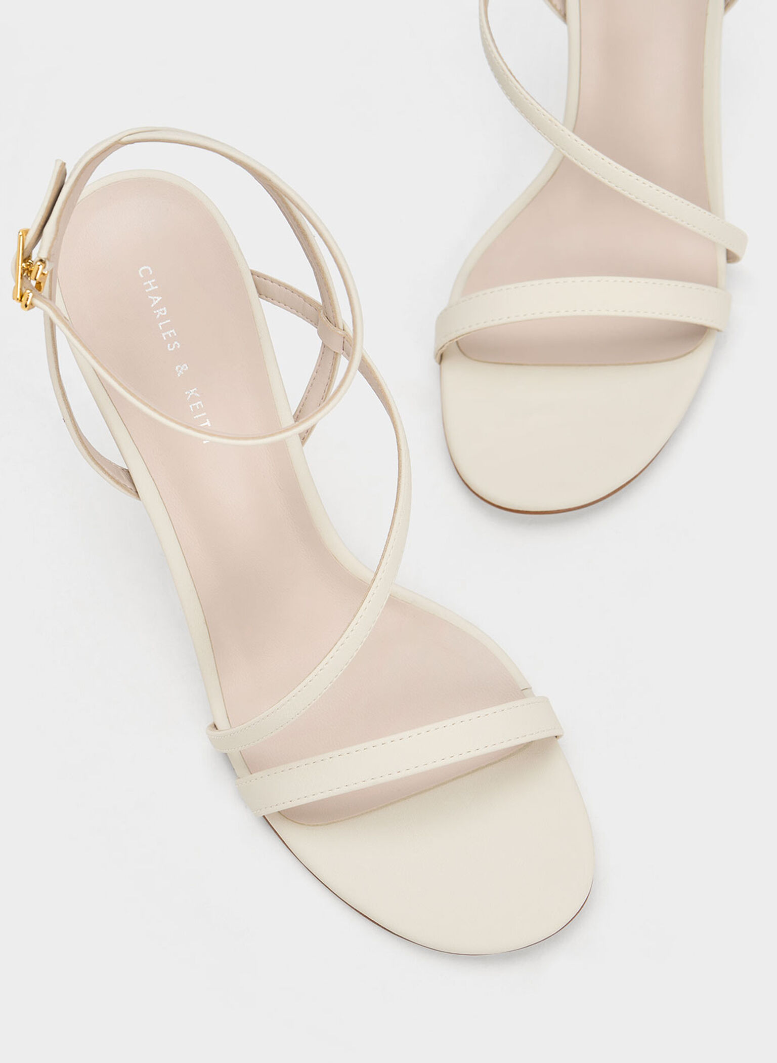 Asymmetric Strappy Heeled Sandals, Chalk, hi-res