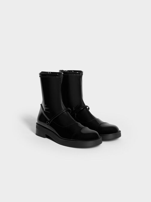 Front-Strap Ankle Boots, Black Box, hi-res