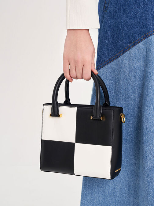 Georgette Checkered Square Tote Bag, Multi, hi-res