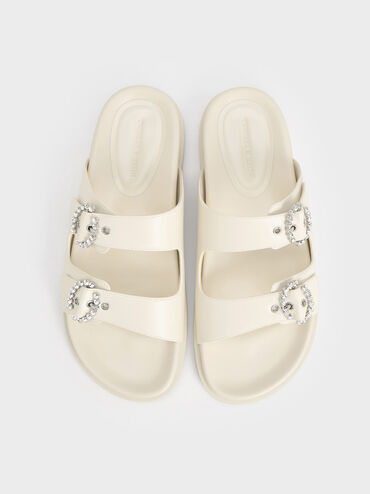 Embellished Buckle Sandals, Chalk, hi-res