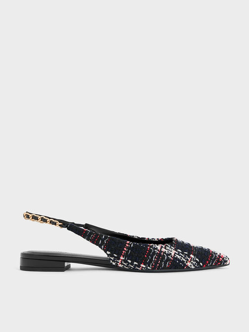 Tweed Braided-Chain Slingback Flats, Multi, hi-res