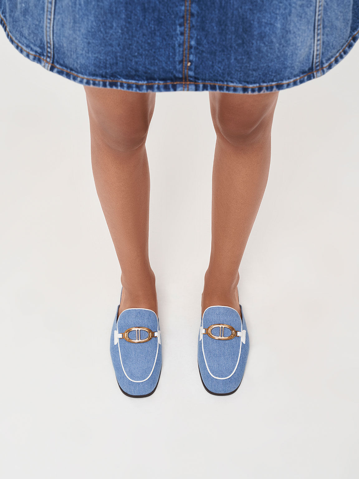 金屬環丹寧穆勒鞋, 藍色, hi-res