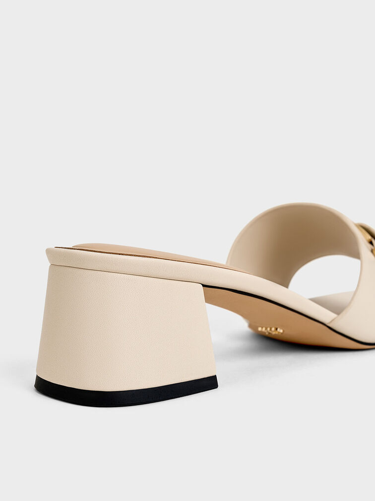 Leather Buckled Block-Heel Mules, Chalk, hi-res