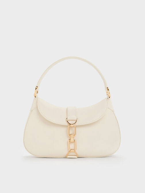 Agatha Chain-Accent Hobo Bag, Cream, hi-res
