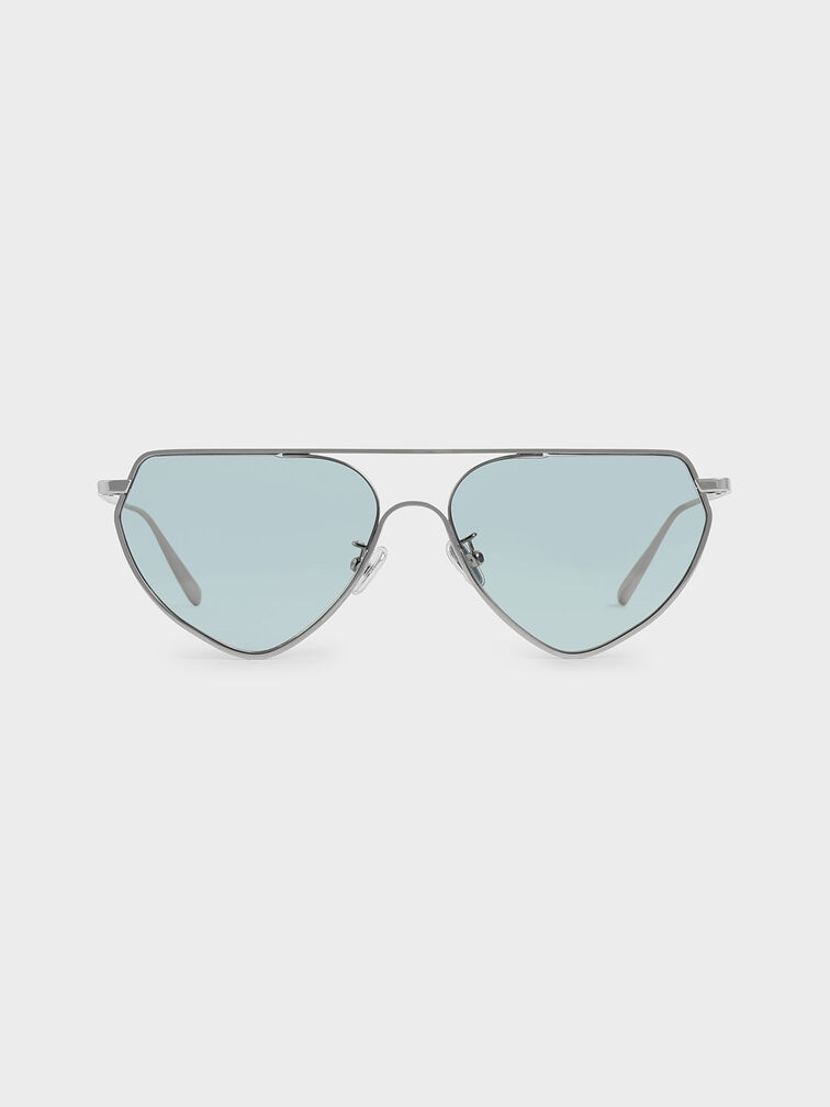 Thin Metal Frame Geometric Sunglasses, Blue, hi-res