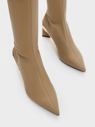 Devon Metallic Blade-Heel Knee-High Boots, Taupe, hi-res