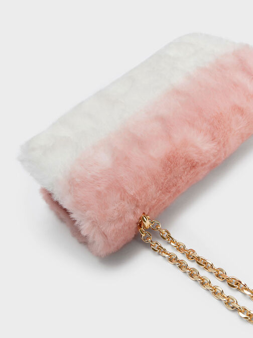 Paffuto Chain Handle Furry Long Wallet, Light Pink, hi-res