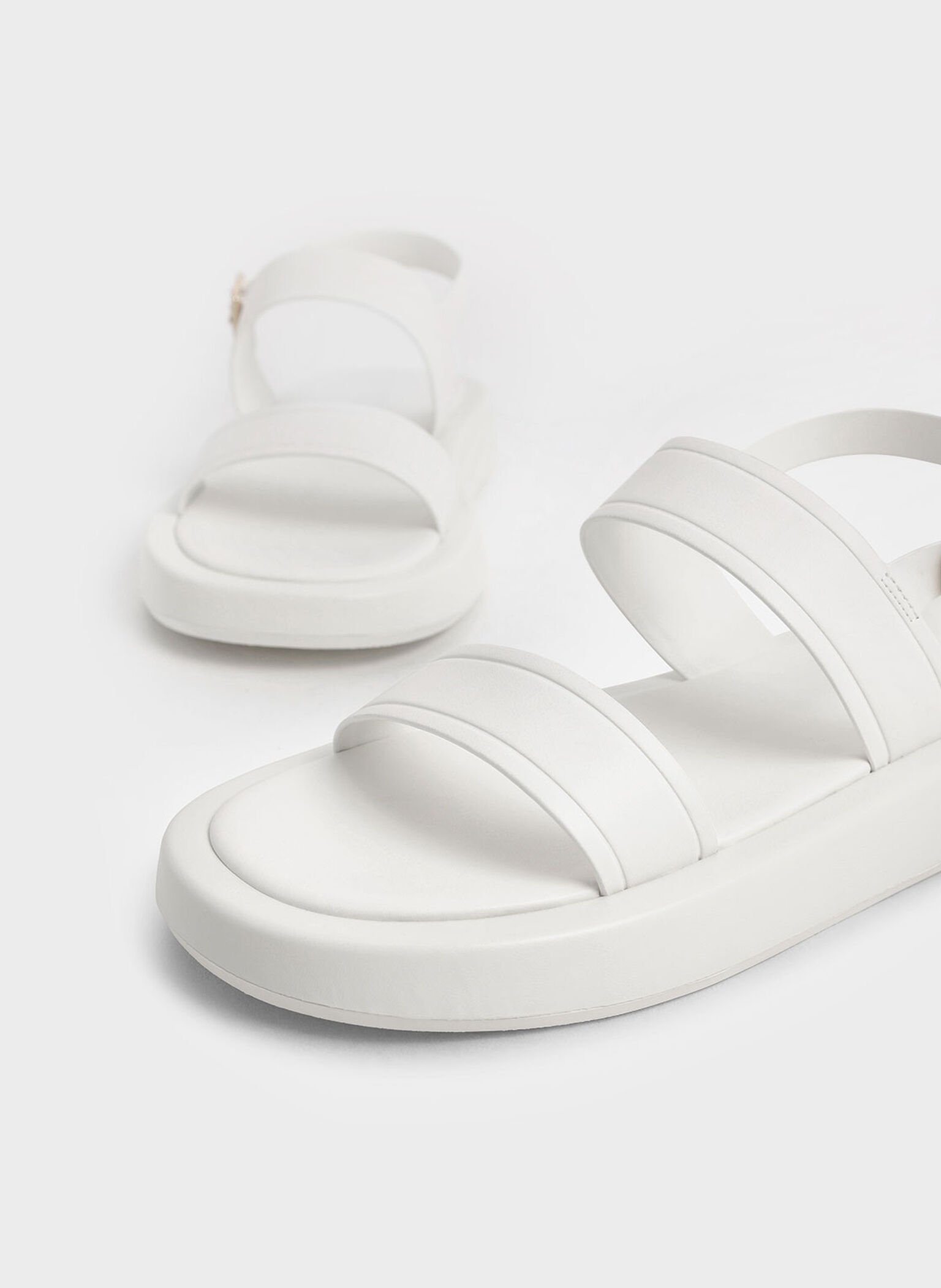 White Open Toe Slingback Platform Sandals - CHARLES & KEITH PH