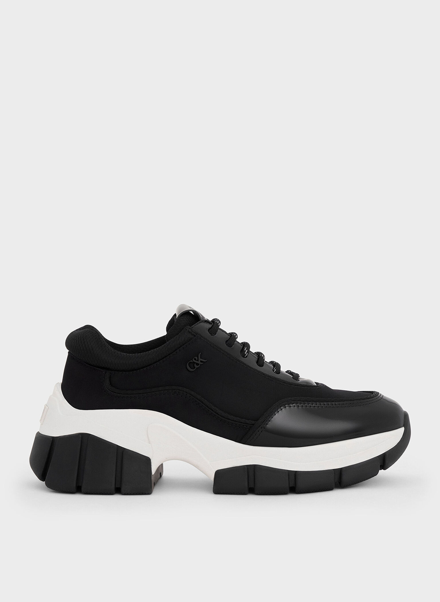 Yunna Leather & Recycled Fabric Chunky Sneakers, Black, hi-res