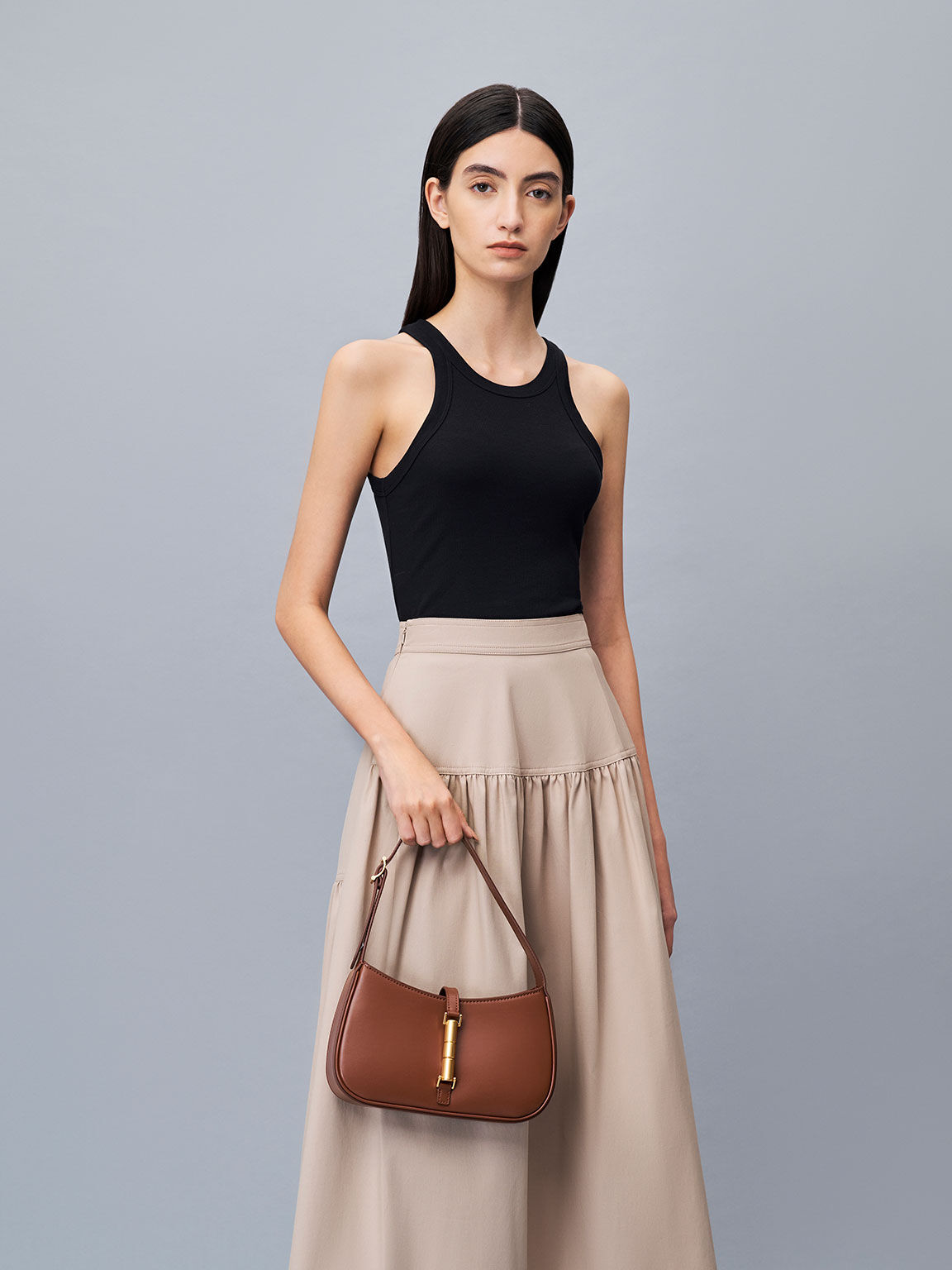 Cesia Metallic Accent Shoulder Bag, Brown, hi-res