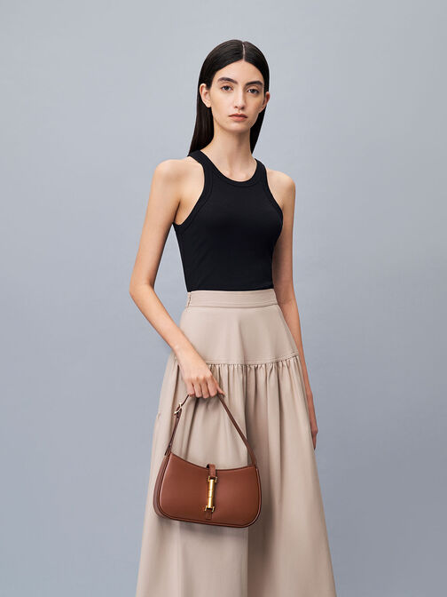Cesia Metallic Accent Shoulder Bag, Brown, hi-res