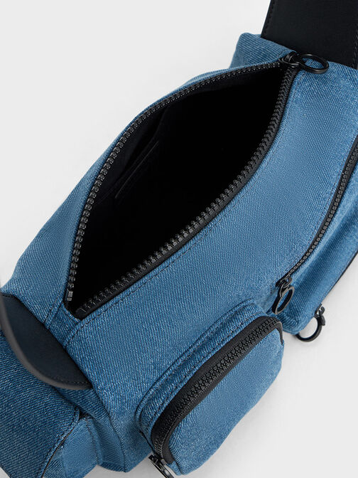 Bolso Mathilda de mezclilla con múltiples bolsillos, Azul mezclilla, hi-res