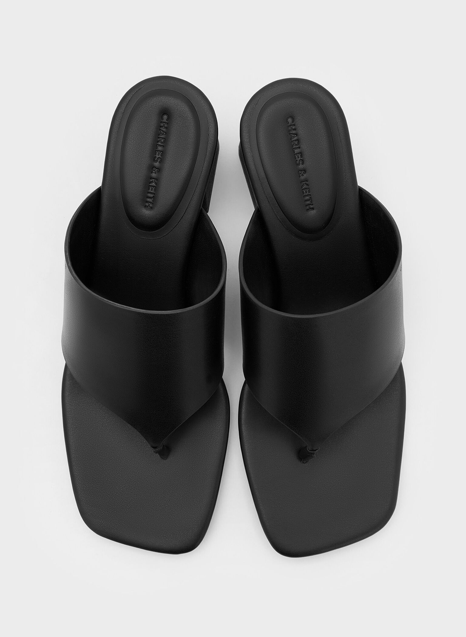 Square-Toe Heeled Thong Sandals, Black, hi-res