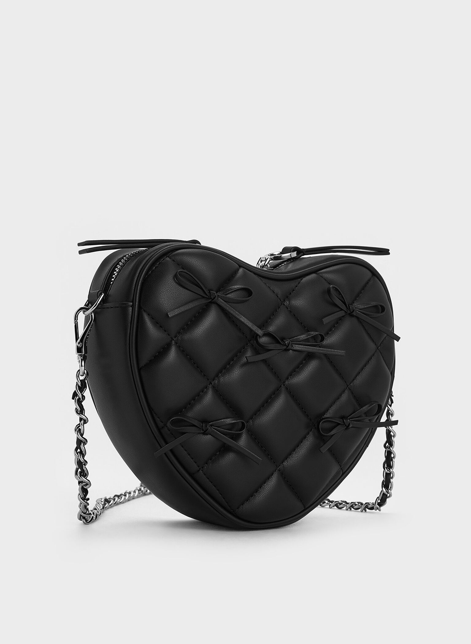 Philomena Bow Quilted Heart Crossbody Bag, Noir, hi-res