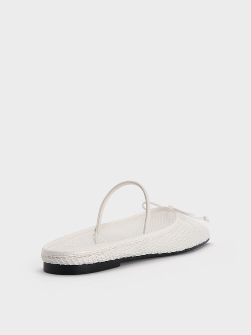 Mesh Bow Square-Toe Ballet Mules, White, hi-res